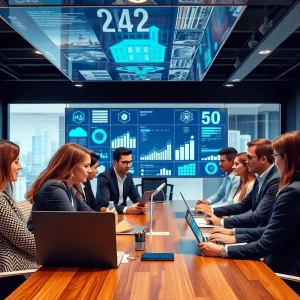 An office environment demonstrating AI technology in real estate operations.
