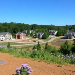 Suburban neighborhood with new homes and greenery