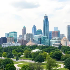 Vibrant Atlanta skyline with modern architecture and community spaces