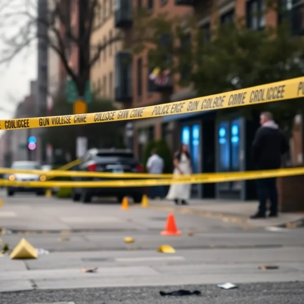Police tape at a crime scene in Baltimore with evidence markers.