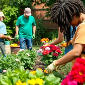 Volunteers working in a community garden in Baltimore during July 2025