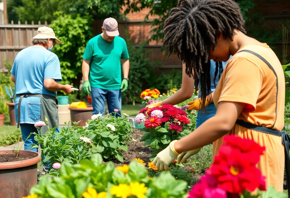 Volunteers working in a community garden in Baltimore during July 2025