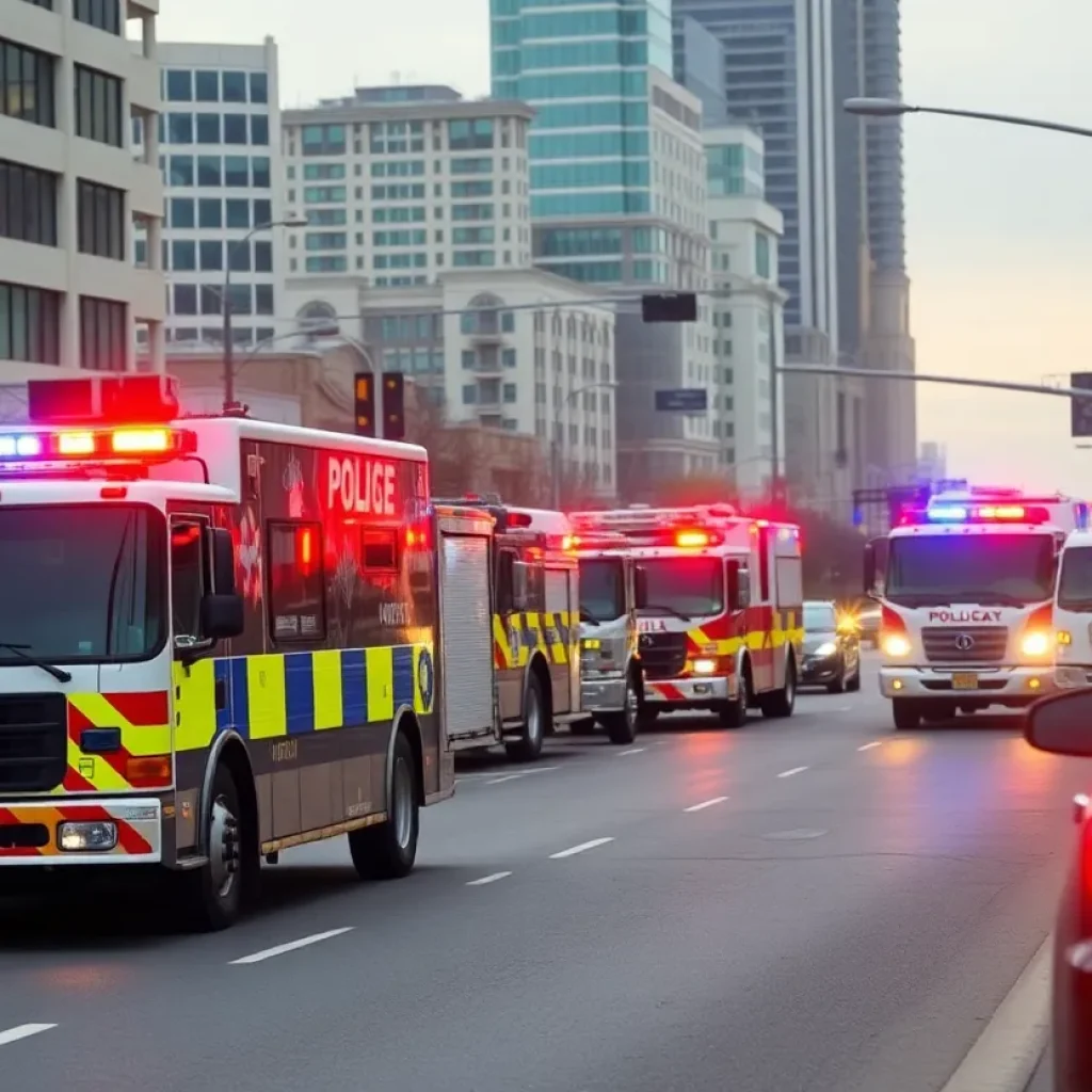 Baltimore County Police and emergency vehicles at a suspicious package investigation scene.
