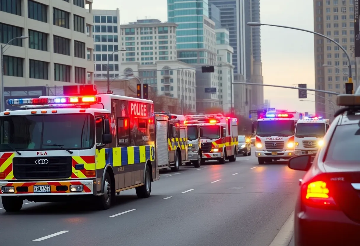 Baltimore County Police and emergency vehicles at a suspicious package investigation scene.
