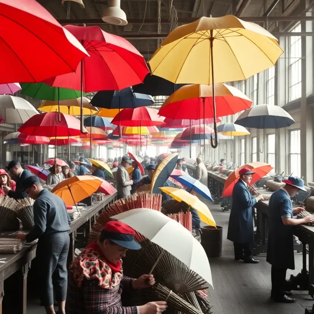 Workers in a Baltimore umbrella factory during the 1920s
