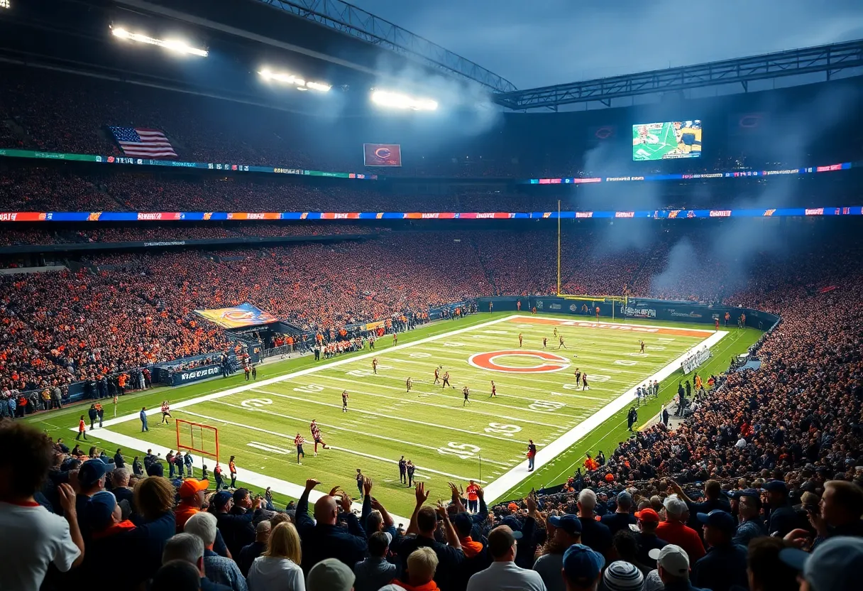 Fans cheering during a Chicago Bears game