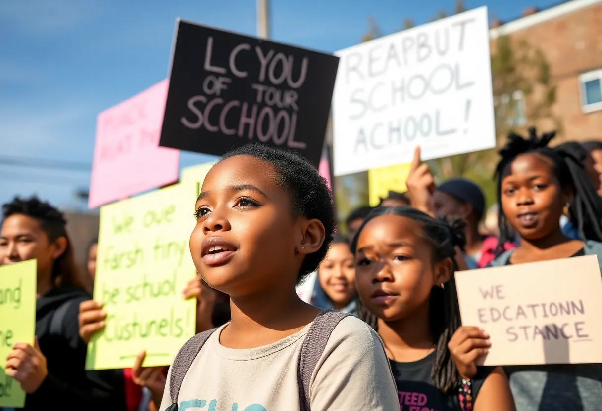 Community members gathering to support families affected by school closure