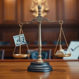 A courtroom scene illustrating justice for financial fraud cases.