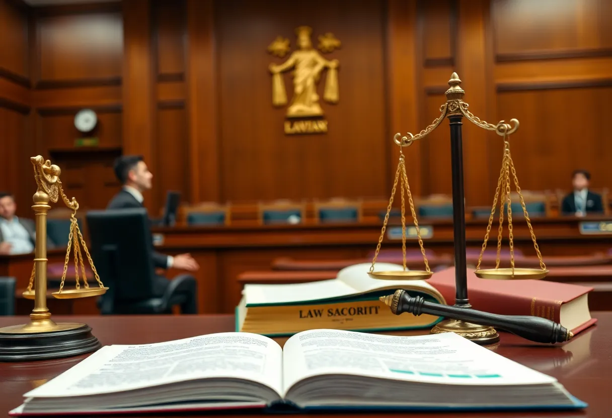 A courtroom setting depicting legal action in a ketamine distribution case.