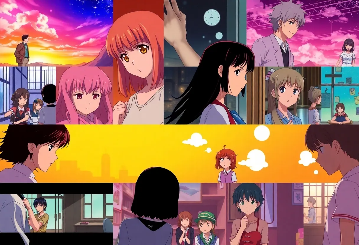 A visual representation of classic anime series being scrutinized for their themes.