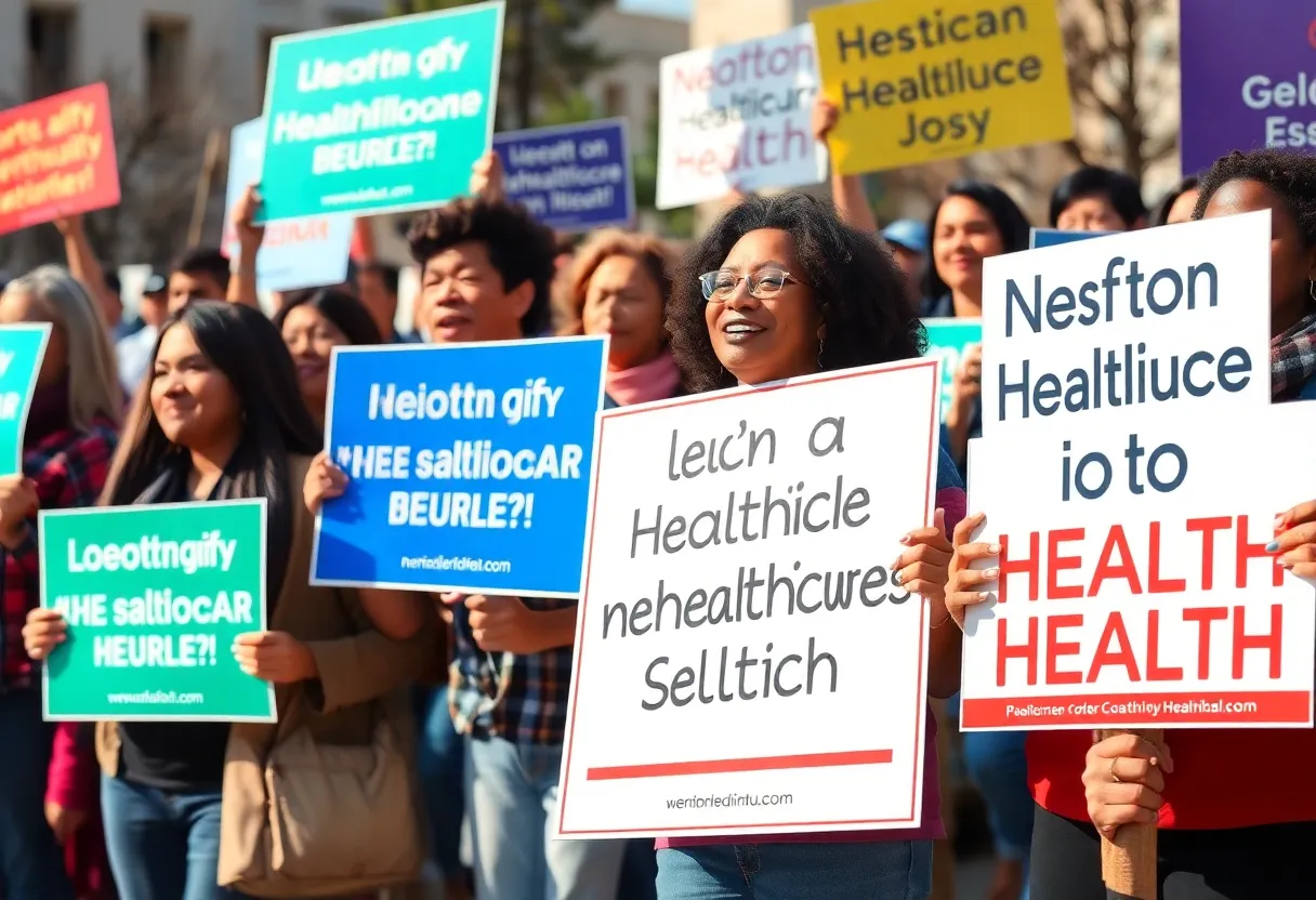 Supporters at a political rally for healthcare reform.