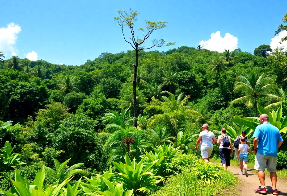 Tourists exploring El Yunque Rainforest in Puerto Rico.