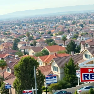 Aerial view of Fresno showing housing developments