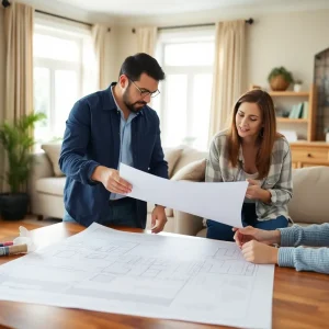 Home builder consulting with clients