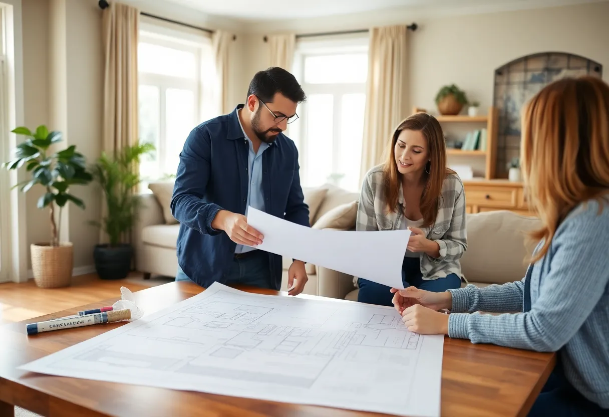 Home builder consulting with clients