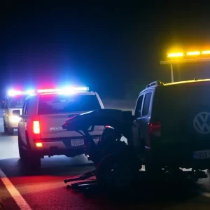 Emergency responders at the scene of a traffic collision on Lyon Road.