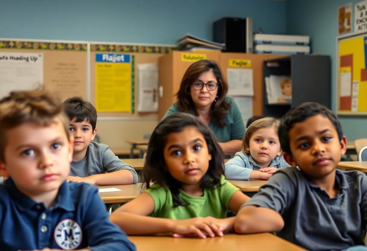 Students and teacher in a Michigan classroom facing budget uncertainty