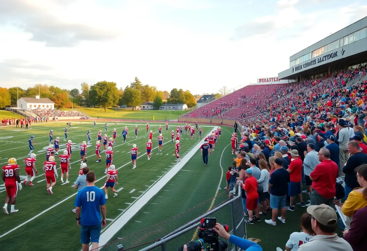High school football players practicing on the field