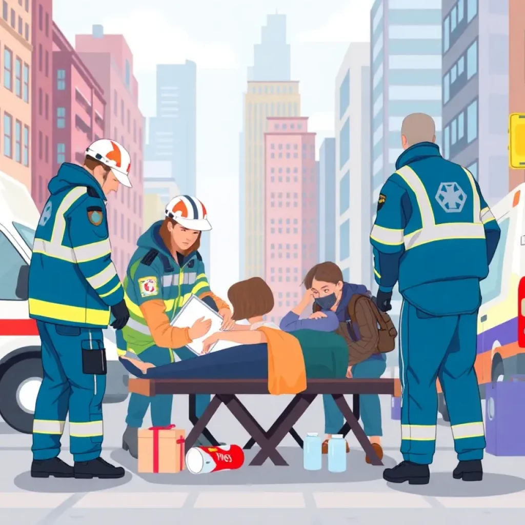 Paramedics responding to a drug overdose incident in an urban area.