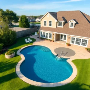 Beautiful backyard with heated saltwater pool and modern home