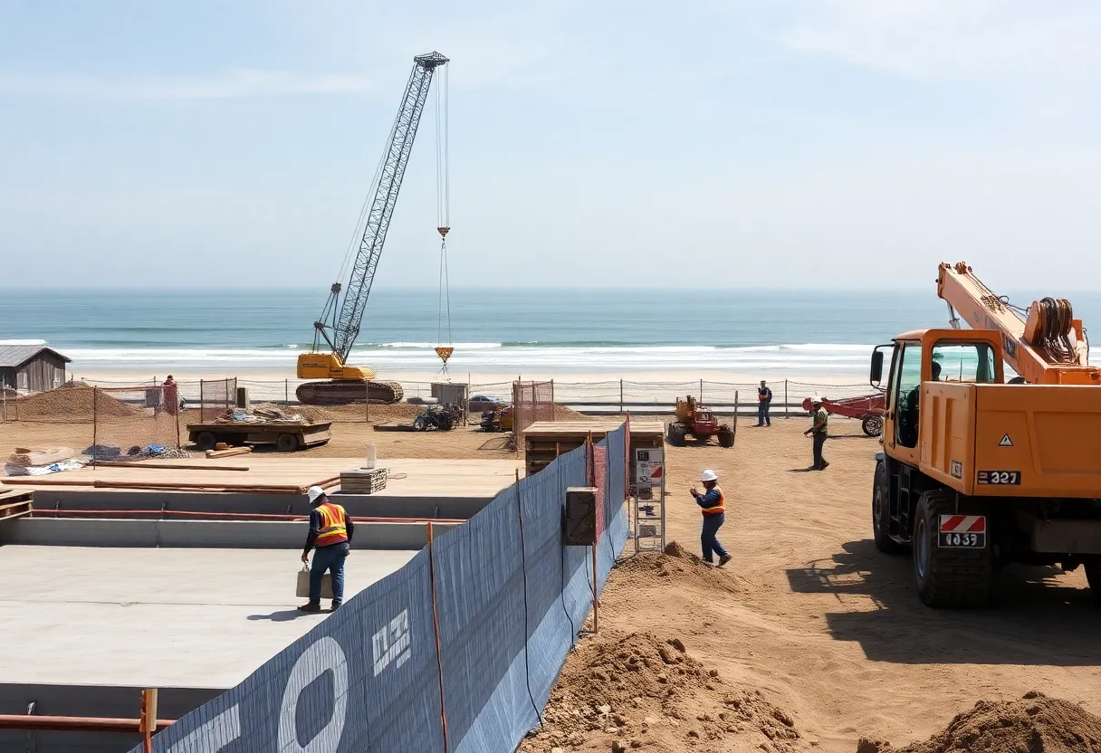 Construction activity near San Diego beach during summer