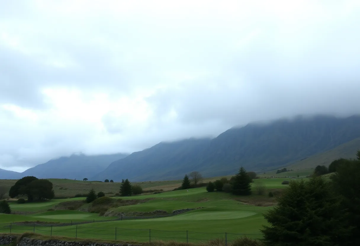 Golf resort landscape in Scotland under cloudy skies