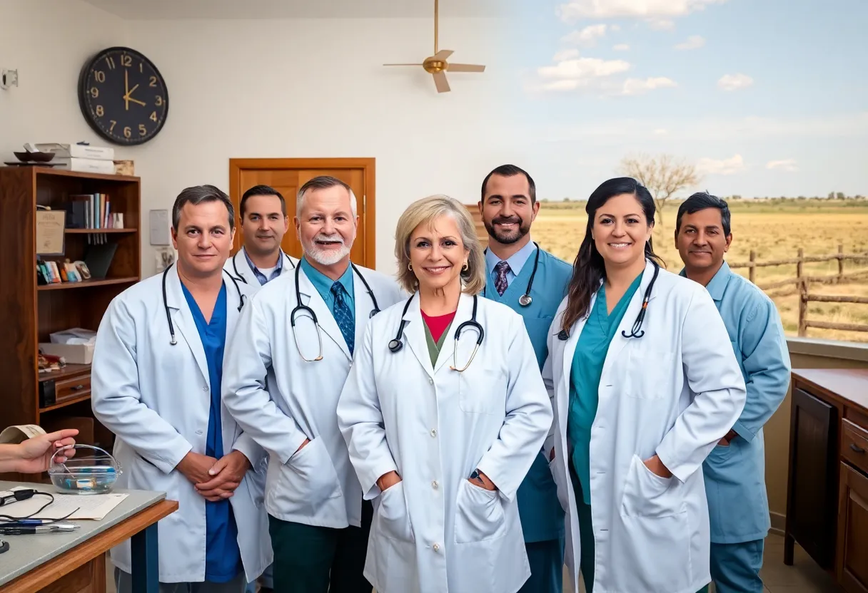 Diverse group of physicians in a rural Texas clinic