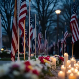 Candles and flowers at a vigil for shooting victims in Midtown Manhattan