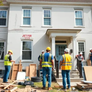 Baltimore home renovation in progress with contractors and materials