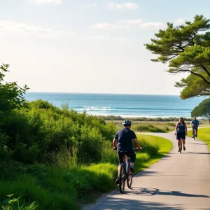 Cyclists and pedestrians on the Modoc Multi Use Path