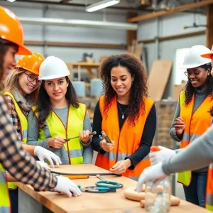 Women participating in a construction training workshop