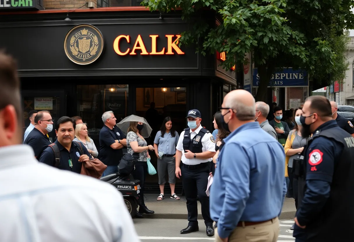Scene outside a bar in Federal Hill with bystanders observing an incident.