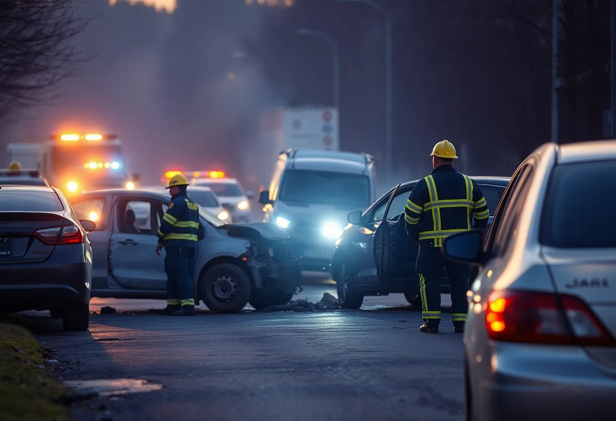 Emergency responders at the site of a car accident in Northeast Baltimore
