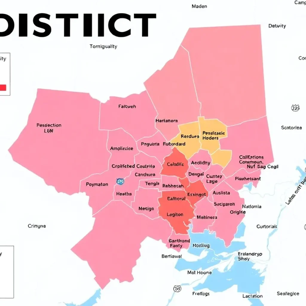 Map of Baltimore County showing new redistricting districts