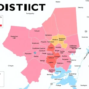 Map of Baltimore County showing new redistricting districts