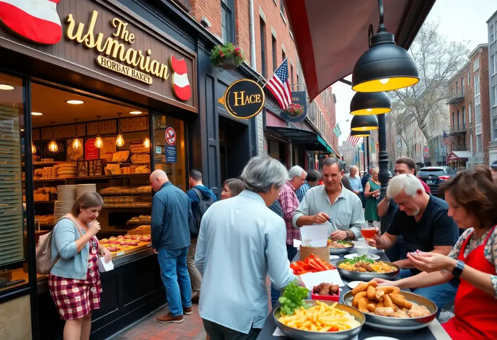 Crowd enjoying food from new Baltimore restaurants