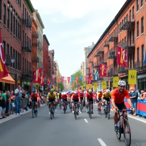 A cycling event in Baltimore showcasing athletes racing through historic streets.