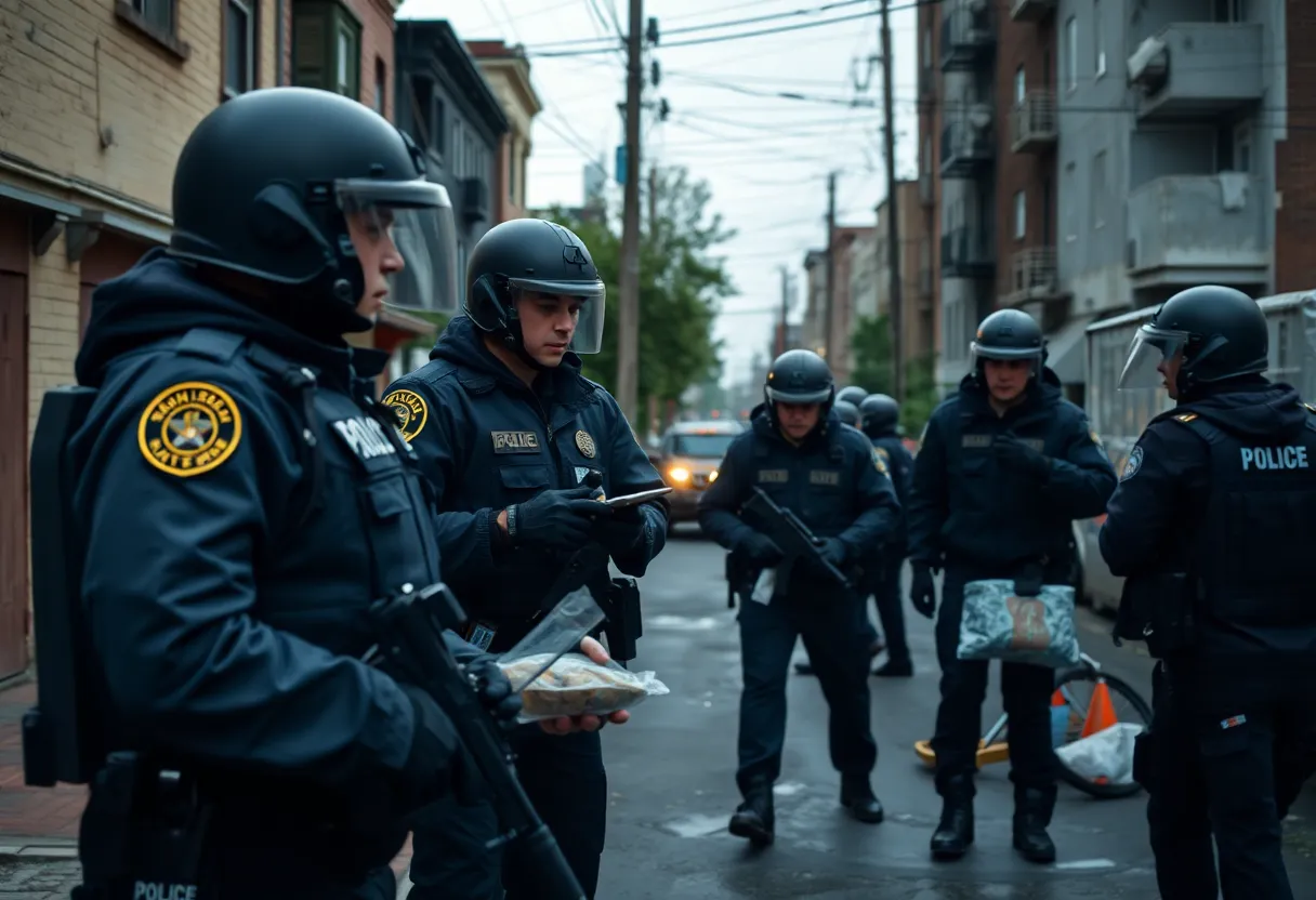 Baltimore police conducting a drug bust operation in an urban setting