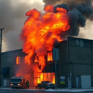 Firefighters battling a blaze at a commercial laundry facility in Baltimore