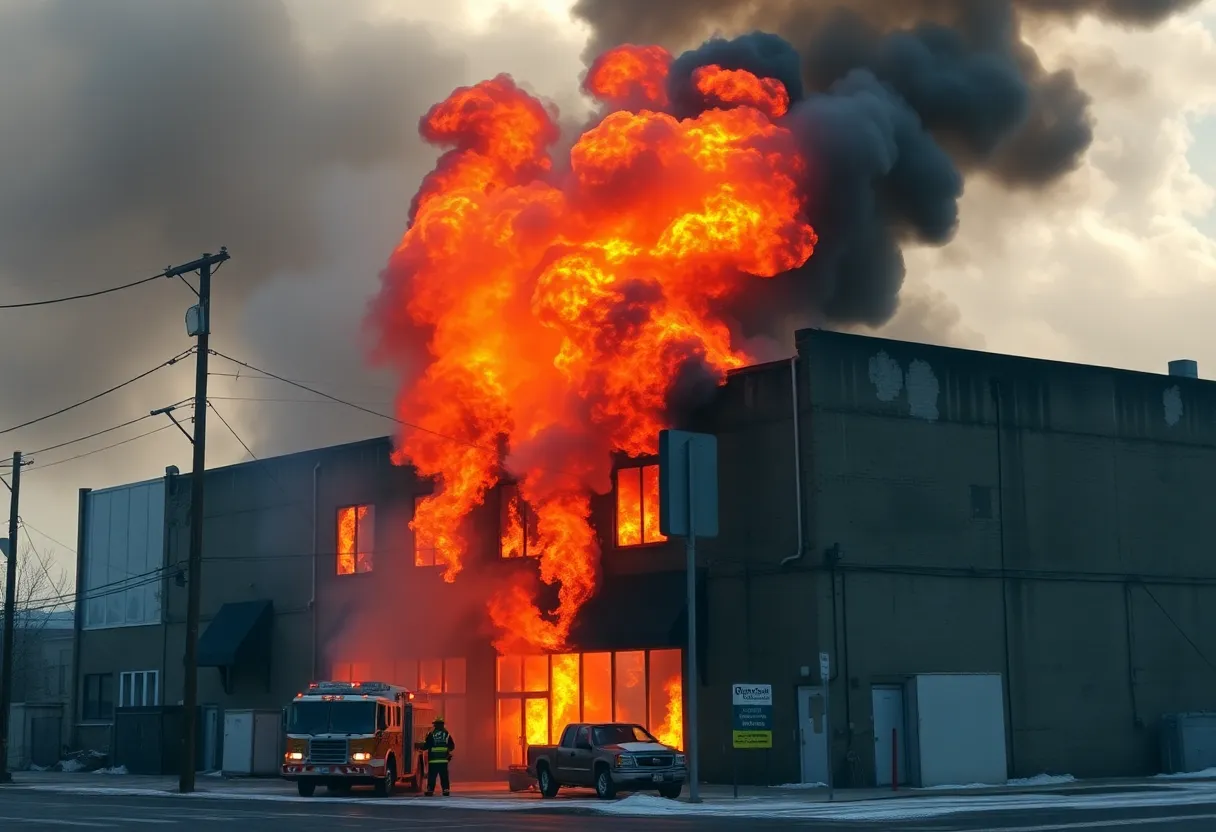 Firefighters battling a blaze at a commercial laundry facility in Baltimore