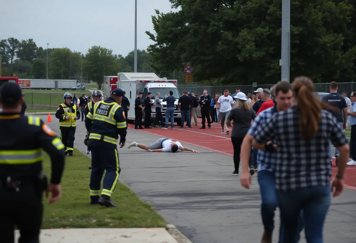 Police and emergency responders at the scene of a shooting near Forest Park High School.
