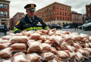 Police officer with seized drugs in Baltimore