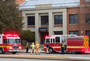 Emergency response at Baltimore County Police Precinct after explosion.