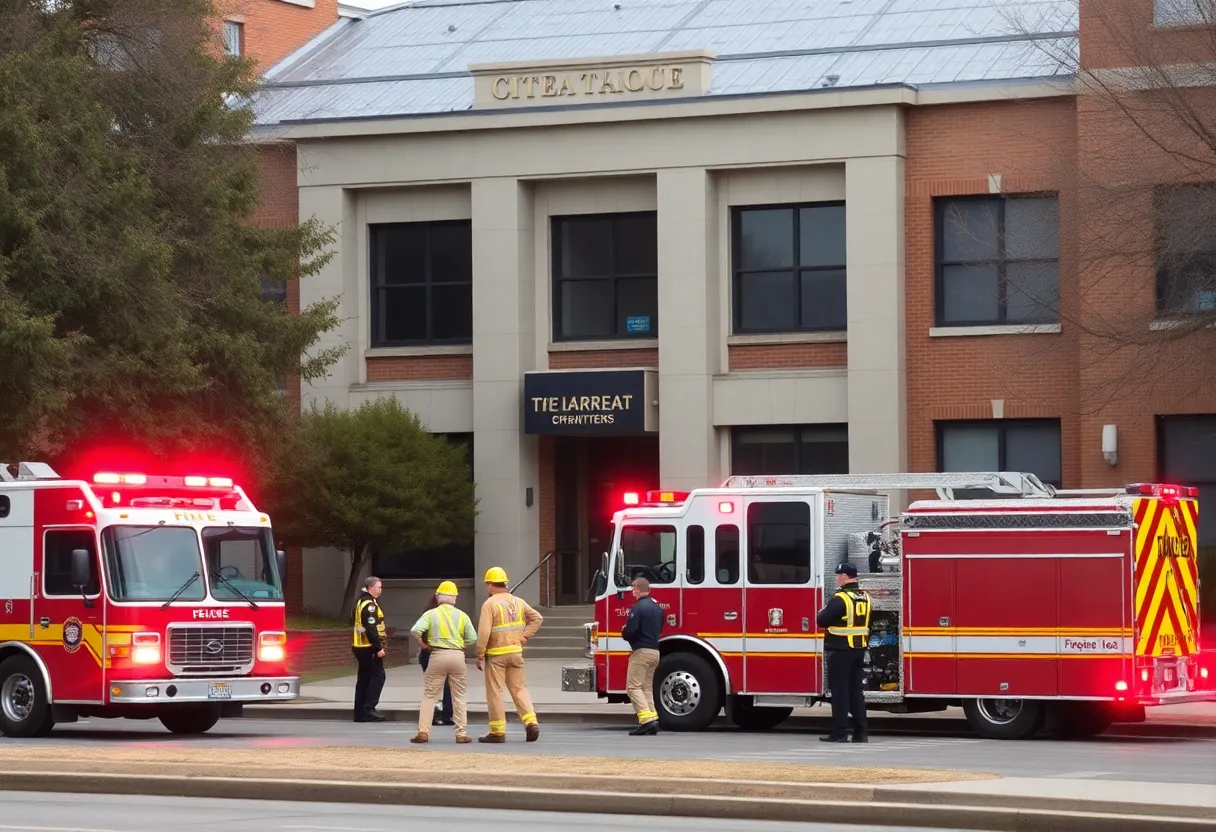 Emergency response at Baltimore County Police Precinct after explosion.