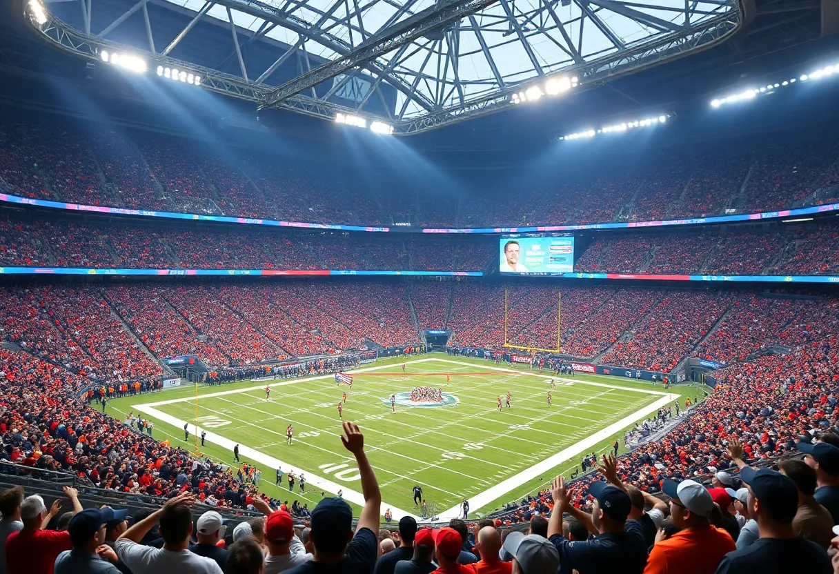 Fans cheering for the Baltimore Ravens during a home game