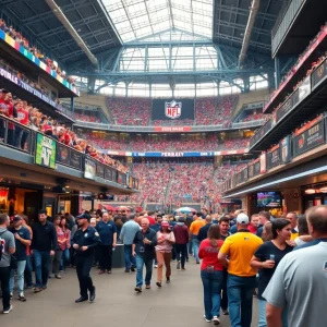 Security personnel at Baltimore Ravens home opener game with fans