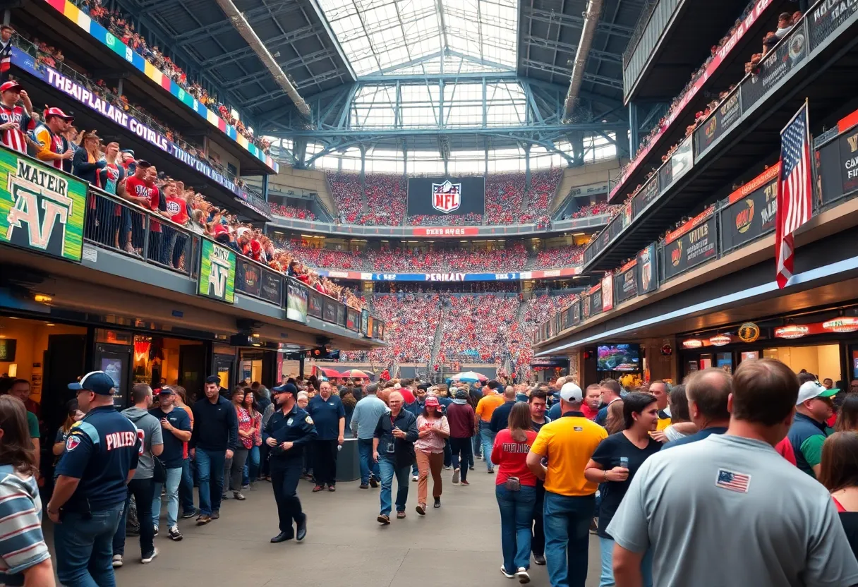 Security personnel at Baltimore Ravens home opener game with fans