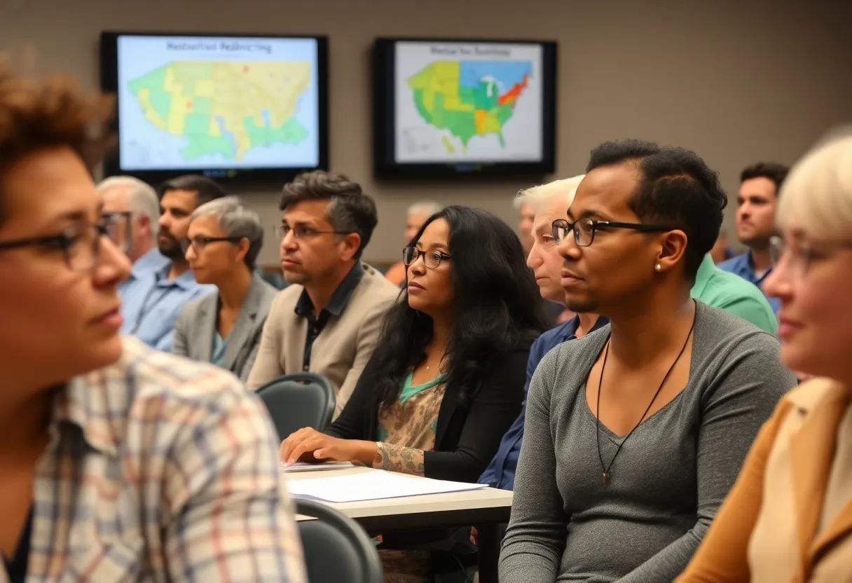Community members discussing Baltimore redistricting in a public meeting.