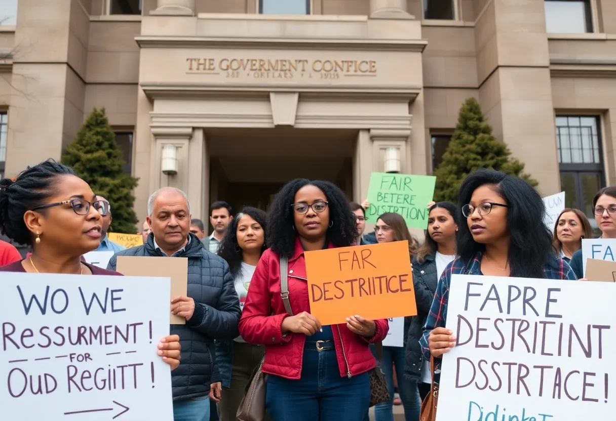Residents rally for fair representation during Baltimore County redistricting discussions.