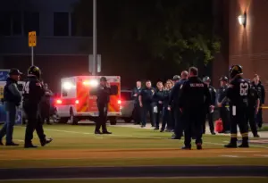 Police at the scene of a shooting near a high school in Baltimore